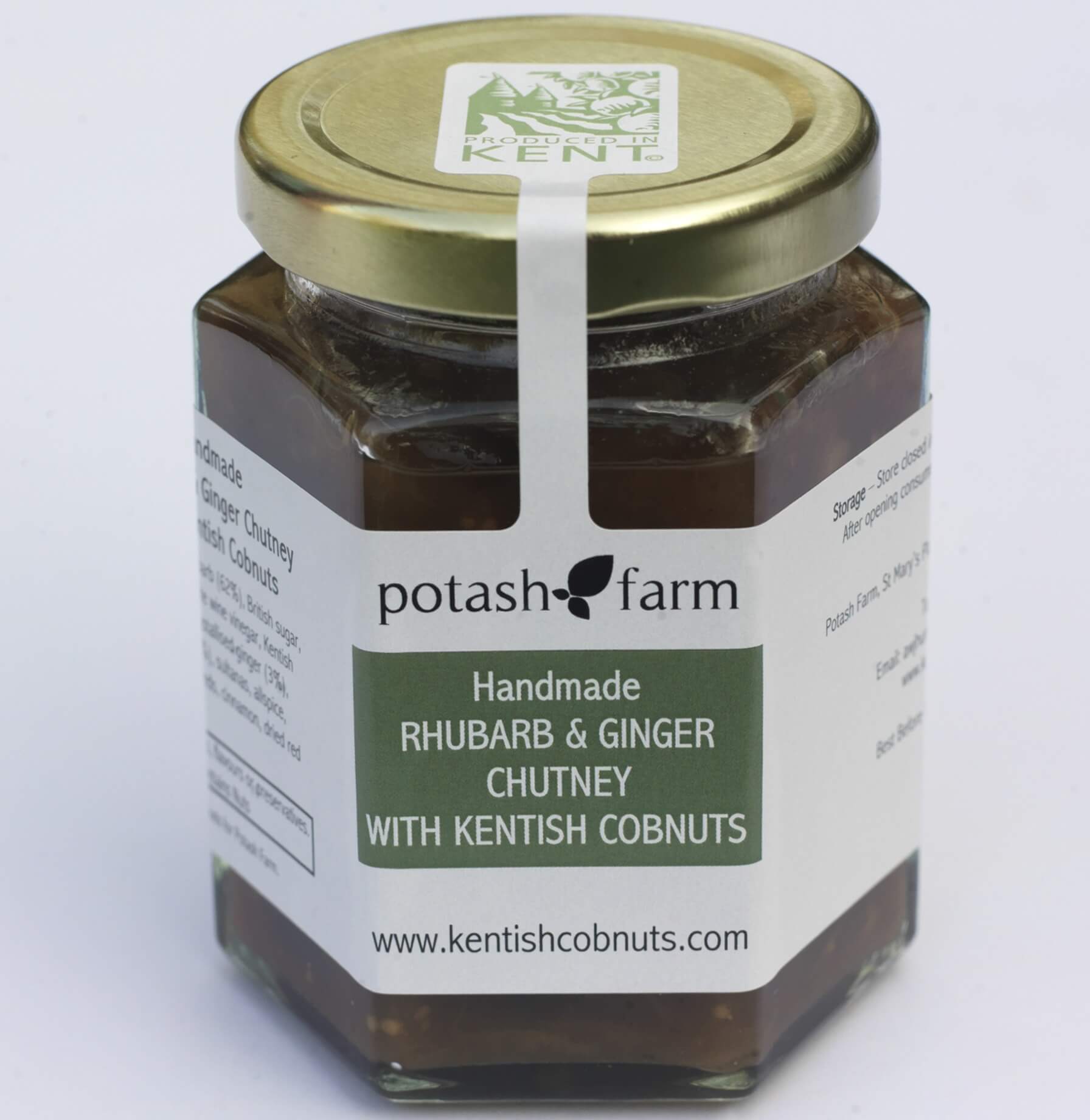 Featured in the Telegraph Magazine - "The Potash Farm Rhubarb and Ginger Chutney with Kentish Cobnuts. Rich with fruit and slightly crunchy from the Cobnuts. Unlike any chutney I've had."