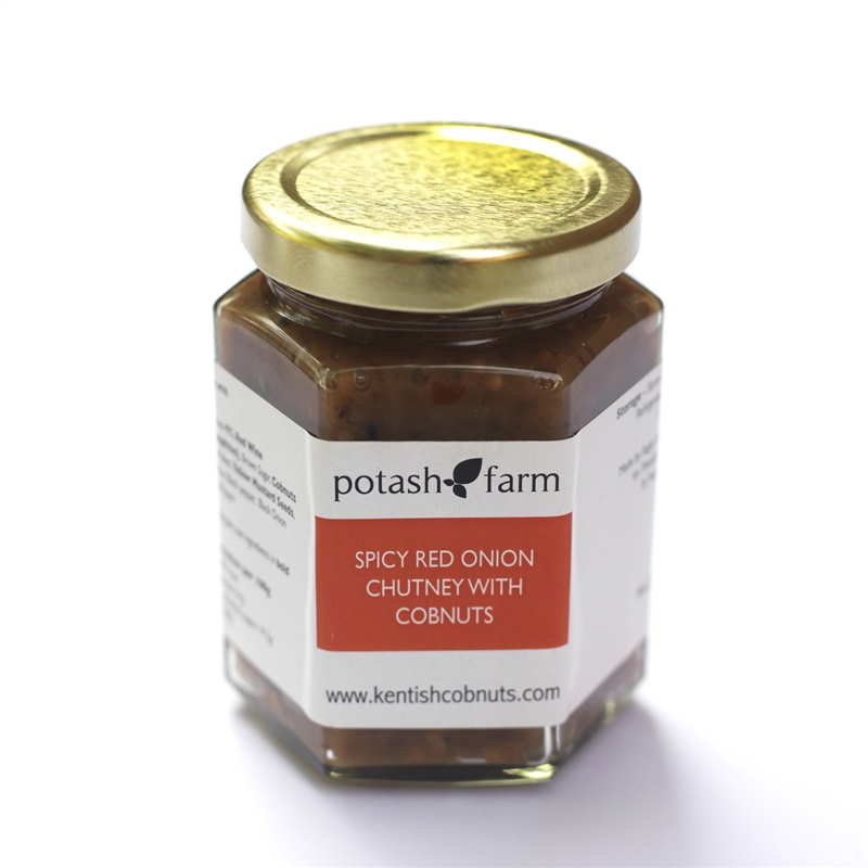 Handmade Spicy Red Onion Chutney with Kentish Cobnuts